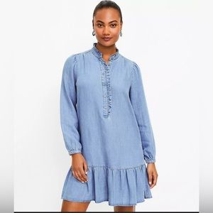 Loft, Chambray Ruffle Flounce Dress, size Large